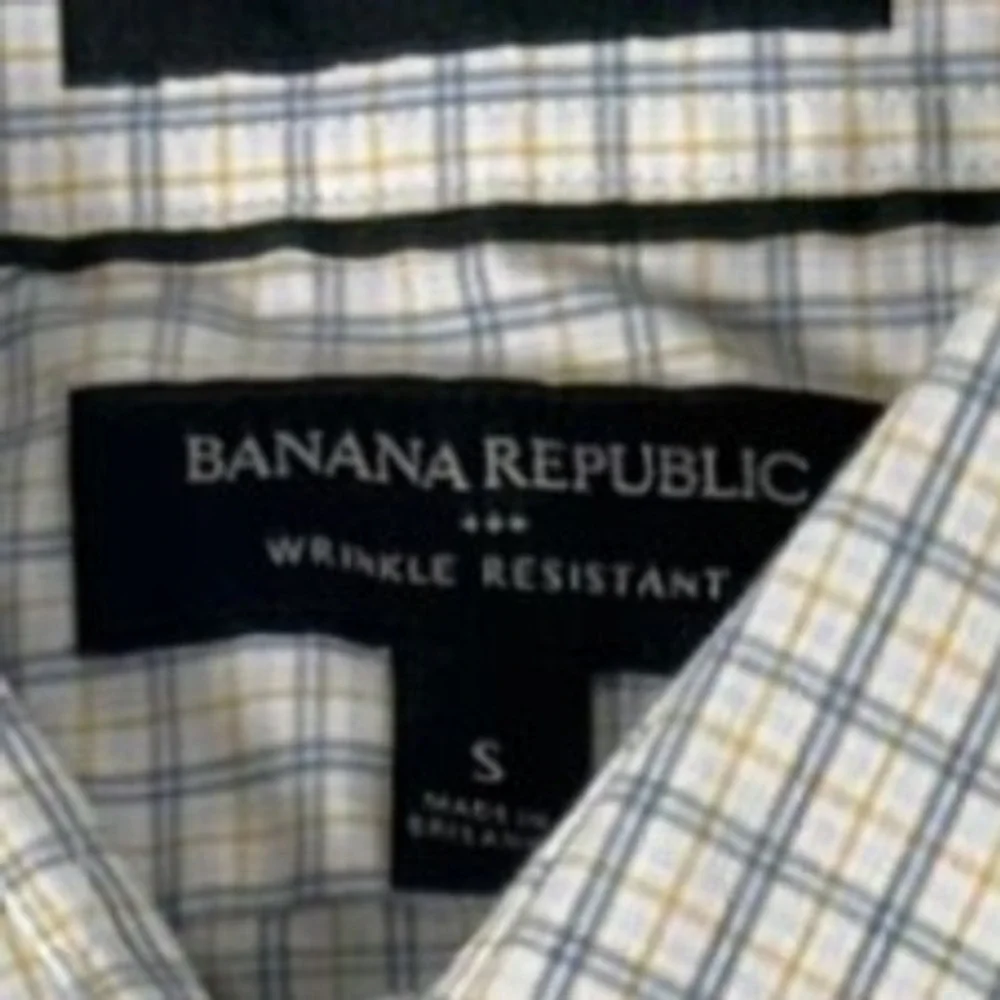 Banana Republic Button Down Mens S White Blue Plaid Slim Fit Wrinkle Resistant